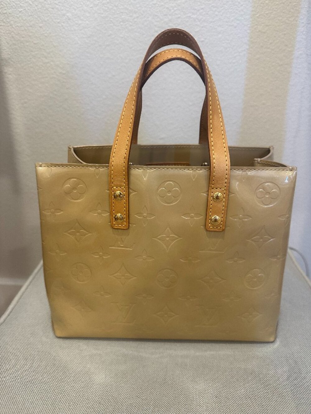 Louis Vuitton Patent Monogram Tote in Beige and Tan